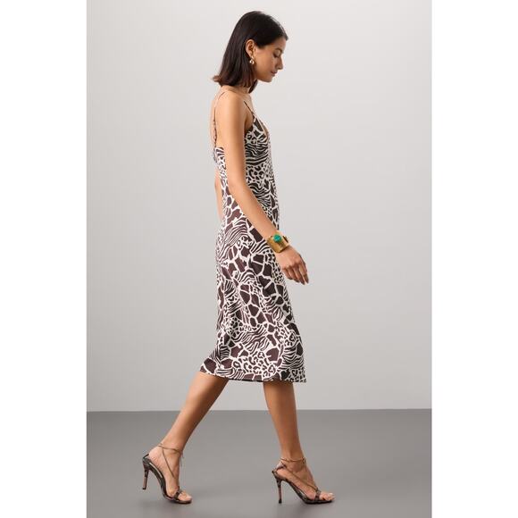 Adam Lippes Animal Print Silk Slip Dress White Brown V-Neck Sleeveless Sz 4 - Picture 2 of 12